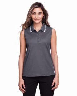 Devon & Jones DG20SW - Ladies CrownLux Performance Plaited Tipped Sleeveless Polo -Wordans Shop 1244357 big